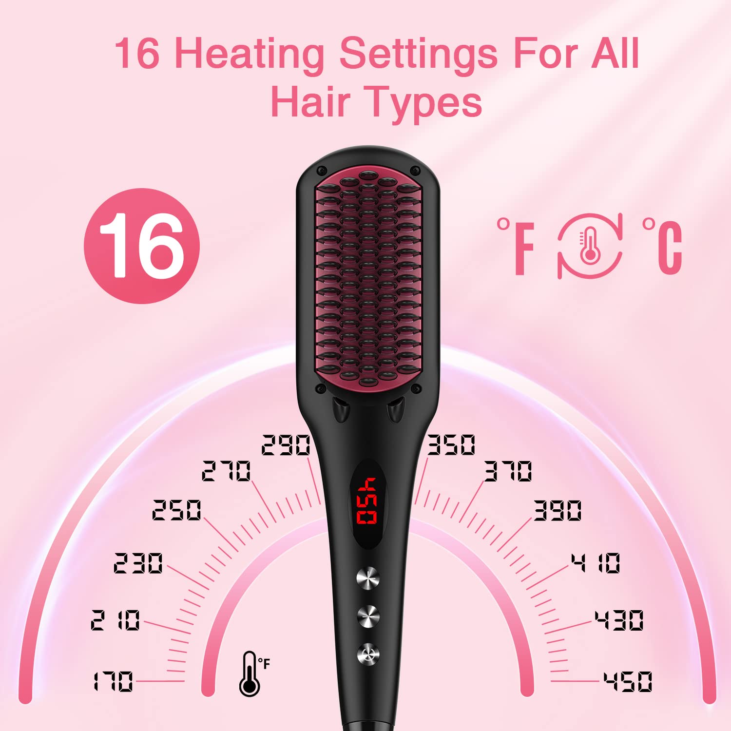 Enhanced Ceramic Hair Straightener Brush by MiroPure, 2-in-1 Ionic Straightening Brush with Anti-Scald Feature, Auto Temperature Lock & Auto-Off Function (Black)