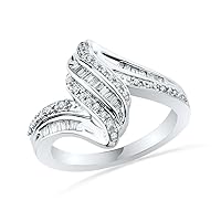 Sterling Silver Baguette and Round Diamond Twisted Fashion Ring (1/4 cttw)