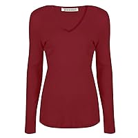 New Womens Plain Long Sleeve Casual Jersey Stretchy V Neck Basic T-Shirt Tee Top