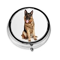 German Shepherd Pill Box Round Mini Portable Pill Box Travel Medicine Storage Box