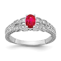 Solid 14k White Gold 6x4mm Oval Ruby Diamond Engagement Ring (.088 cttw.)
