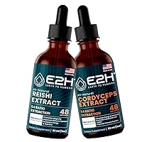 E2H: Reishi & Cordyceps Extracts - Energy, Longevity, Energy, Stamina & Immune Support - Non-GMO, Vegan - 2 Fl Oz Each (4 Fl Oz Total) - Bundle