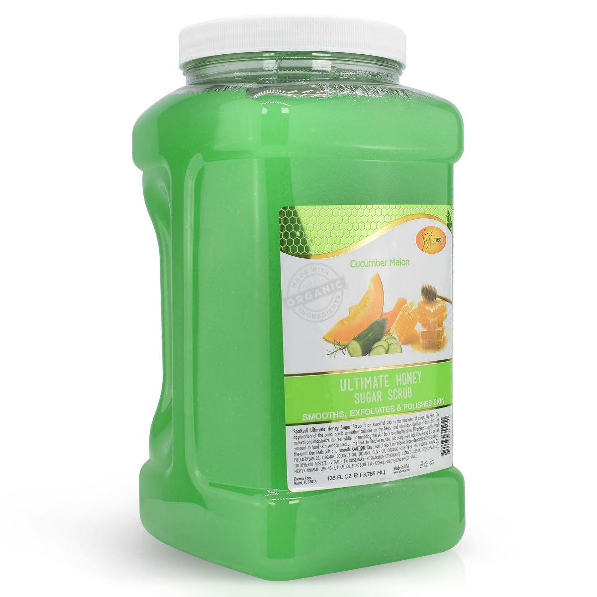 SPA REDI - Sugar Body Scrub, Honey, Cucumber Melon, 128 Oz, Exfoliating, Moisturizing, Hydrating and Nourishing, Glow, Polish, Smooth and Fresh Skin - Body Exfoliator