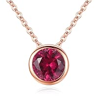 Classical Necklace Ruby Red Corundum Round Pendant Bezel Setting 925 Sterling Silver Chain Necklace