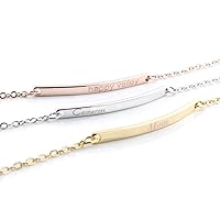 Pretty Your Name Bar Bracelet - 16K Gold/Silver/Rose Gold Plated - Dainty Personalized Gift Plate with Delicate Initial - Engraving Included