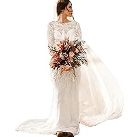 Lace Vintage Wedding Dresses Long for Women 2024 Mermaid Bridal Gown V Back