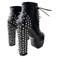 Frankie Hsu Fashion Halloween Goth Metal Rivets Platform Chunky Modern Cool Girl Style Large Big Size Black Lace Up Block High Heels Ankle Short Bootie For Women