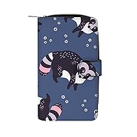 Raccoons and Flower Womens Wallet Leather Card Holder Purse RFID Blocking Bifold Clutch Handbag with Zipper Pocket