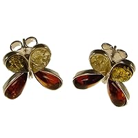 BALTIC AMBER AND STERLING SILVER 925 DESIGNER COGNAC BUTTERFLY EARRINGS JEWELLERY JEWELRY