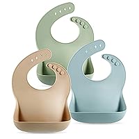 PandaEar Set of 3 Cute Silicone Bibs for Babies & Toddlers (10-72 Months) Waterproof, Soft, Unisex, Non Messy (Brown/Blue/Green)