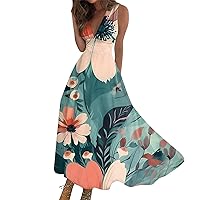 Dresses for Women 2024 Summer Wrap V Neck Beach Dress Sleeveless Floral Print Sundresses Flowy Elegant Maxi Dress