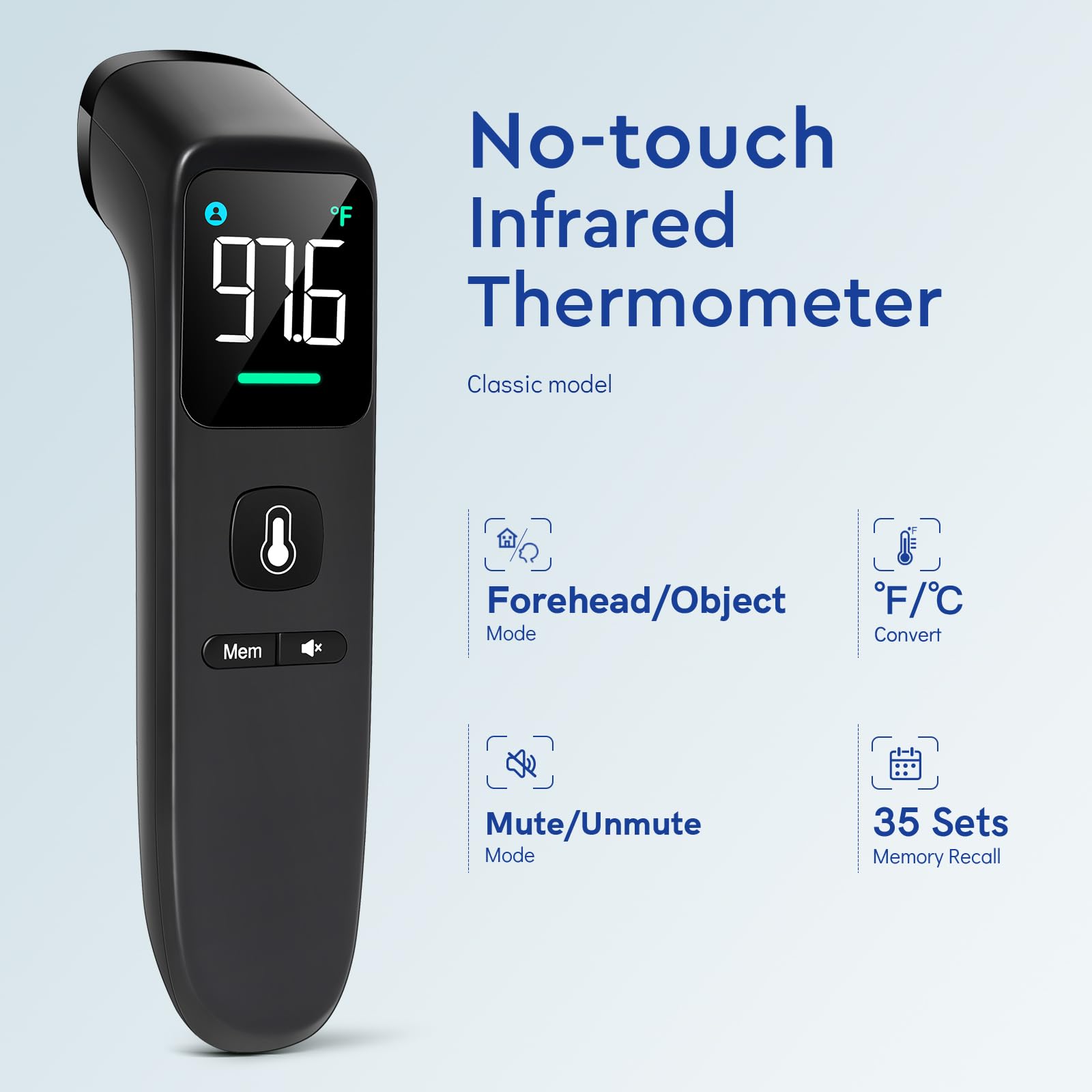 No-Touch Thermometer for Adults and Kids - LCD White & LED Black