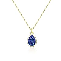 1pc Natural Druzy Crystal Teardrop Pendant Gemstone Necklace 18 inch Electroplated Healing Raw Chakras Stone Hypoallergenic Tarnish Resistant Women Jewellery
