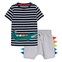 Summer New Children's Suits,Boys' Striped Cartoon Crocodile Printed Short Sleeve Two Pieces.