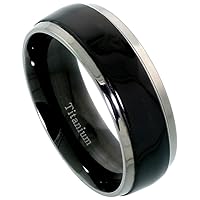 8mm Black Titanium Wedding Band Ring Two Tone Beveled Edges Comfort Fit Sizes 7-14