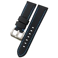 24mm Nylon Canvas Leather Watch Strap for Panerai Watchband pam01661/00441/1312/111 Wrist Band Bracelet Accessories (Color : Black Blue Silver, Size : 24mm)