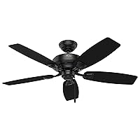 Hunter Fan Company, 53351, 48 inch Sea Wind Matte Black Indoor / Outdoor Ceiling Fan and Pull Chain