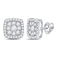 The Diamond Deal 14kt White Gold Womens Round Diamond Square Cluster Earrings 1-1/4 Cttw