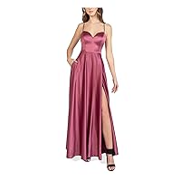 B Darlin Womens Pink Slitted Strappy Back Spaghetti Strap Sweetheart Neckline Full-Length Prom Fit + Flare Dress Juniors 1