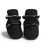 Meckior Baby Infant Girl Boy Black Cotton Booties Newborn Hook-Loop Corduroy Winter Cozy Keep Warm Boots Soft Stay On Crib House Slippers Toddler First Walker Socks Shoes 6-12 Months