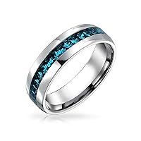 Bling Jewelry Personalize Couples Channel Set Crystal Eternity Band Ring For Women Men Teen Silver Toned Stainless Steel Birth Month Colors 6MM Sizes 5-12