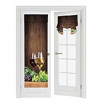 Blackout Door Curtain for Blinds Door Window with Tie Up, Rustic Wood Grained Wine Glasses and Fruit Grapes Doorways Windows Curtains, Shade Door Windows Covering with Rod Pocket, 26