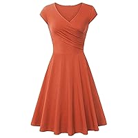 GRASWE Women's Casual Solid Color Pleated Dress Slim Wrap A Line Swing Dress