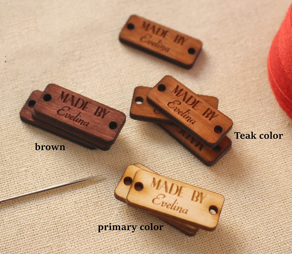 50 PCS Custom Wood Tags, Personalized Wood Tags with Logo Handmade Label for Clothing Knitting Sewing Crochet Garment Labels (Round,Brown)
