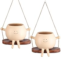 2 Pcs Swing Hanging Planter Cute Planter Pots for Outdoor Plants Indoor Face Hanging Head Succulent Pots for String Resin Lovely Flower Pots Plant Hanger Indoor with Drainage Hole Gifts