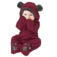Newborn Girl Clothes Baby Boy Fleece Long Sleeves Warm Jumpsuit Bear Ears Footed Hooded Outfit Winter Cute Bodysuit