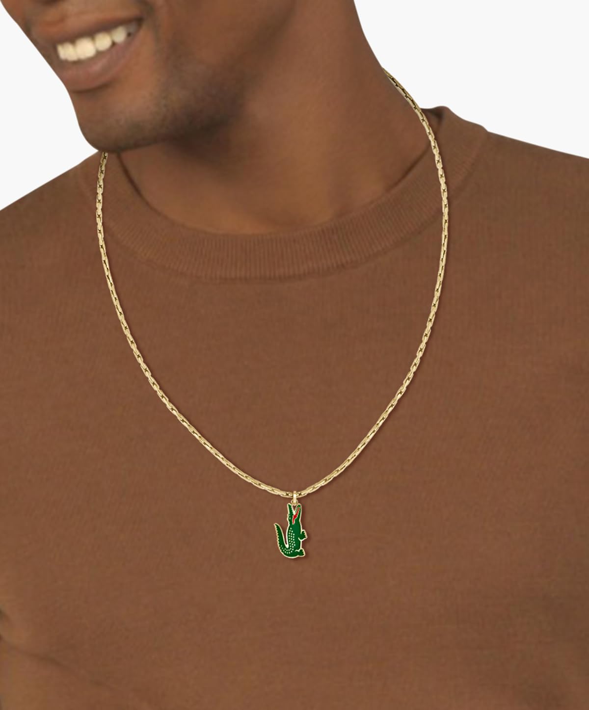 Lacoste Men's Arthor Jewelry Necklace, Stainless Steel, Rectangular Box Chain Necklace, Reversible Pendant, Fashionable