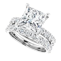 3 CT Princess Cut VVS1 Colorless Moissanite Engagement Ring Set, Wedding/Bridal Ring Set, Sterling Silver Vintage Antique Anniversary Promise Ring Set Gift for Her