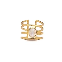 Handmade Designer White Moon.Stone Hydro Oval Shape Gemstone Brass Gold Plated Adjustable Rings