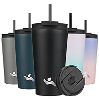 18OZ Insulated Tumbler with Lid and 2 Straws Stainless Steel Water Bottle Vacuum Travel Mug Coffee Cup,Black