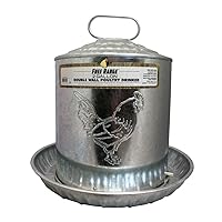 Manna Pro Chicken Waterer - Holds 2 Gallons of Chicken Water - Harris Farms Galvanized Steel Double Wall Poultry Drinker