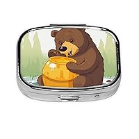 Bear Eats Honey Pill Box 3 Compartment Metal Pill Case for Purse & Pocket Portable Medicine Organizer Mini Travel Pillbox Weekly Pill Container