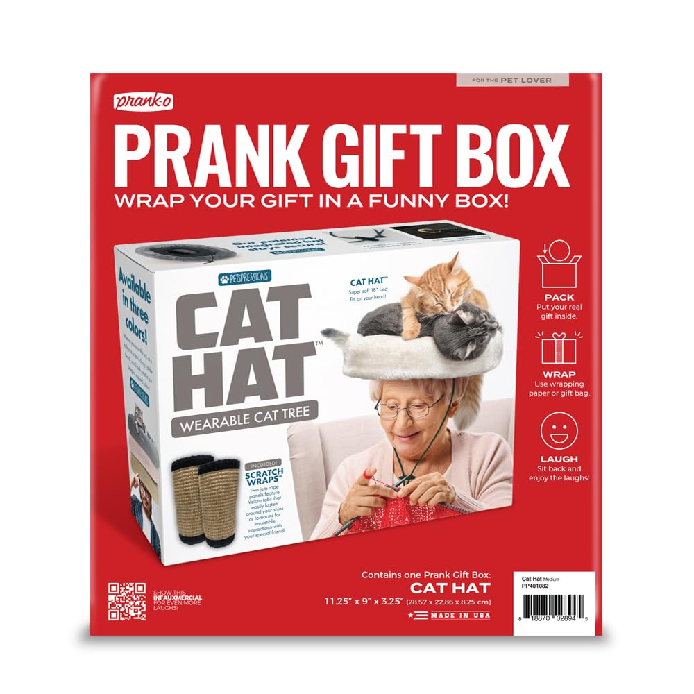 Prank Pack Prank Gift Box, Cat Hat, Wrap Your Real Present in a Funny Authentic Prank-O Gag Present Box, Novelty Gifting Box for Pranksters, Wrap Box