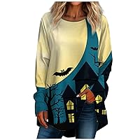 Halloween Oversized Sweatshirt For Women Long Sleeve Shirt Crewneck Pullover Tunic Tops For Teen Girls Loose Fit Dressy Halloween Shirts For Women