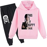 Kids Girls Graphic Long Sleeve Hoodie with Sweatpants,Wednesday Addams Hooded Set Comfy Soft Tracksuit for Children