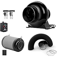 iPower 4 Inch 195 CFM Inline Fan, Air Carbon Filter, 8 Feet PVC Ducting, Speed Controller, Rope Hanger, Vent Exhaust for Grow Tent Ventilation
