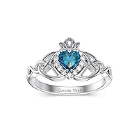 MRENITE 10K 14K 18K Gold Celtic Knot Gemstone Claddagh Ring for Women Irish Celtic Knot Heart Birthstone Claddagh Ring Promise Ring for Her Wife