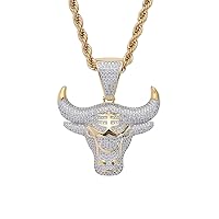 Jewelry Men Hip Hop Iced Out Bling CZ Diamond Vampire Mask & Bull Pendant 18K Gold and Silver Plated with 24 Inch Rope Chain