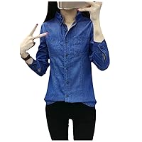 Woman Jean Shirt, Long Sleeve Shirts for Women, Lady Casual Tops and Blouses