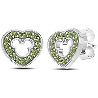 Lovely Heart Mickey Mouse 925 Sterling Sliver With Fashion Round Cut Green Tourmaline Cubic Zirconia Stud For Teen Girls,Girls and Women's Valentine's Day Gift