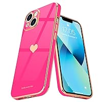 Teageo Compatible with iPhone 13 Case for Women Girl Cute Love-Heart Luxury Bling Plating Soft Back Cover Raised Full Camera Protection Bumper Silicone Shockproof Phone Case for iPhone 13, Hot Pink
