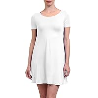 Women's Basic Solid Simple Short Sleeve U Neck Stretch A-Line Flowy Dress
