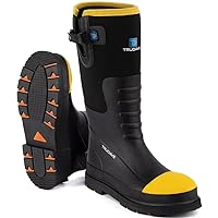 Rubber Work Boots for Men with Steel Toe & Shank, Waterproof Anti Slip Mud Rain Boots, 6mm Neoprene Warm Outdoor Hunting Boots, Black Rubber Boot for Manufacturing, Construction, Size 6-14