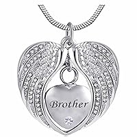 Heart Cremation Urn Necklace for Ashes Urn Jewelry Memorial Pendant with Fill Kit and Gift Box - Always on My Mind Forever in My Heart for Brother(June)