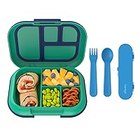 Bentgo® Kids Chill Lunch Box (Green/Navy) With Kids Reusable Plastic Utensils (Blue)