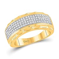 The Diamond Deal 10kt Yellow Gold Mens Round Diamond Scalloped Edge Band Ring 3/8 Cttw
